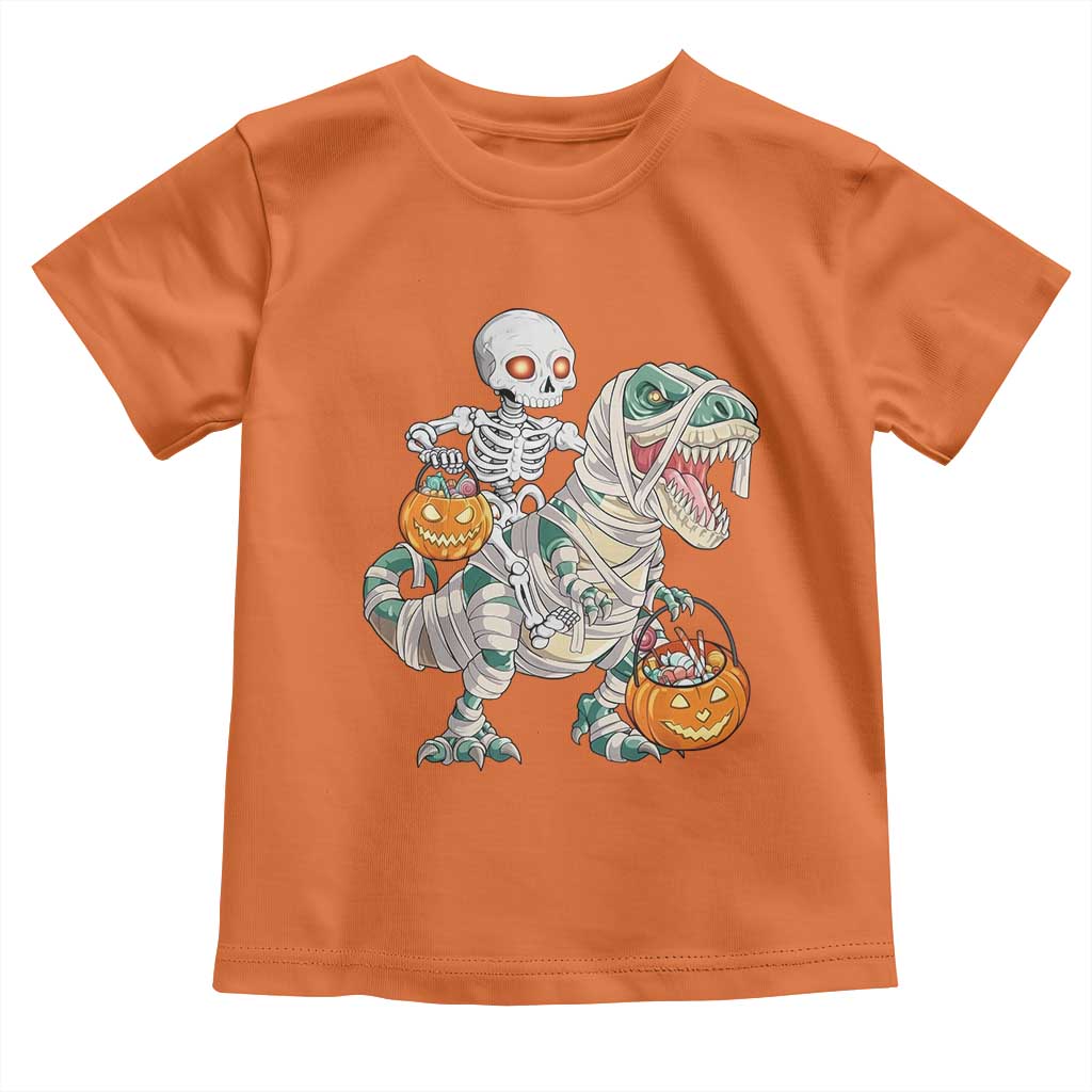 Funny Skeleton Riding Mummy Dinosaur Halloween Toddler T Shirt TS11 Orange Print Your Wear