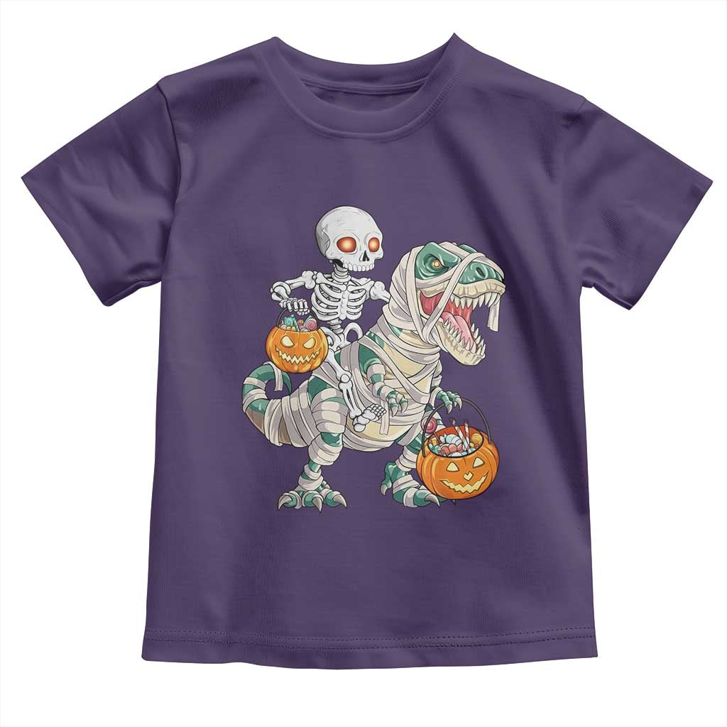 Funny Skeleton Riding Mummy Dinosaur Halloween Toddler T Shirt TS11 Purple Print Your Wear