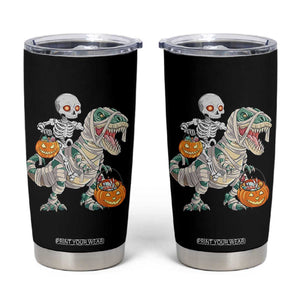 Funny Skeleton Riding Mummy Dinosaur Halloween Tumbler Cup TS11 Black Print Your Wear