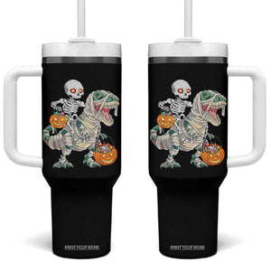 Funny Skeleton Riding Mummy Dinosaur Halloween Tumbler With Handle TS11 One Size: 40 oz Black Print Your Wear