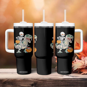 Funny Skeleton Riding Mummy Dinosaur Halloween Tumbler With Handle TS11 Print Your Wear