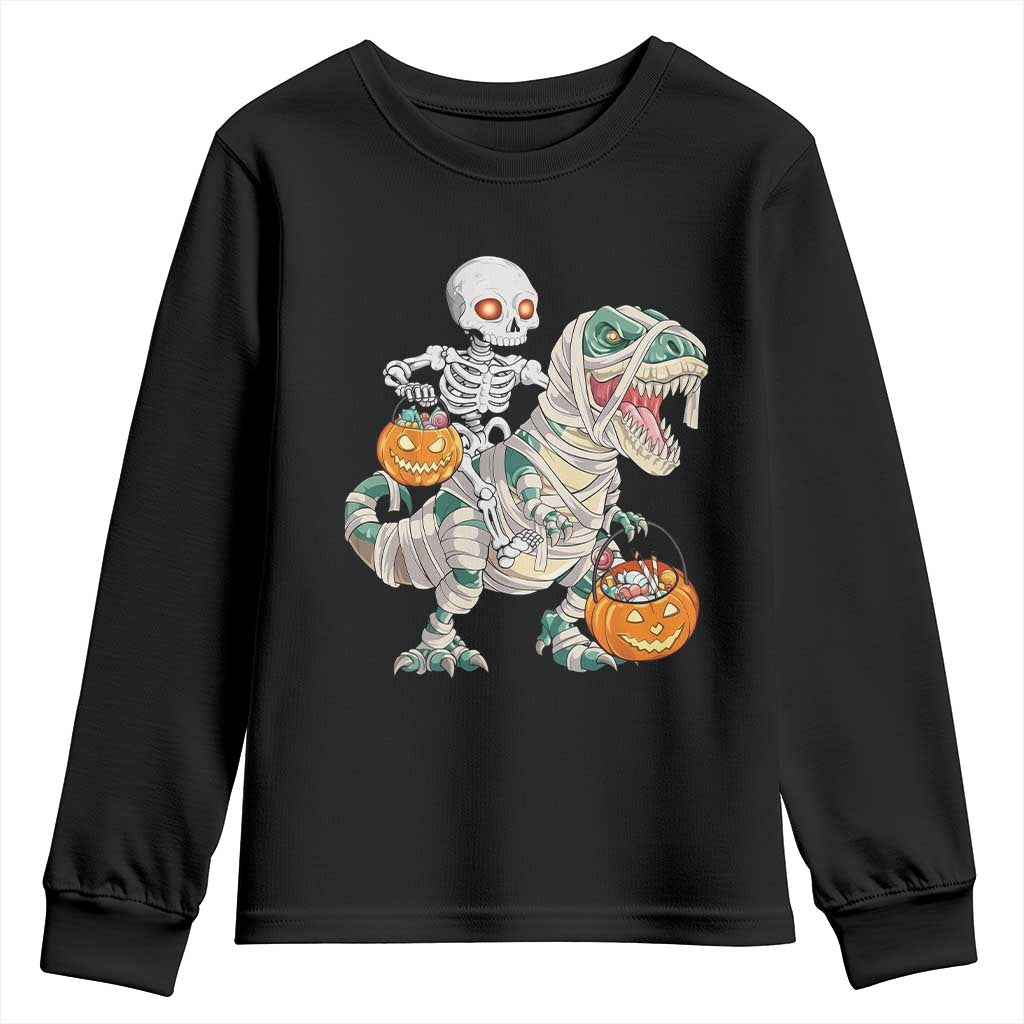 Funny Skeleton Riding Mummy Dinosaur Halloween Youth Sweatshirt TS11 Black Print Your Wear