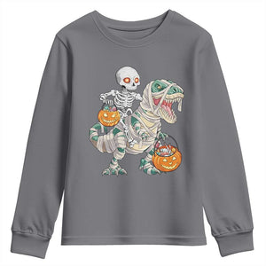 Funny Skeleton Riding Mummy Dinosaur Halloween Youth Sweatshirt TS11 Charcoal Print Your Wear
