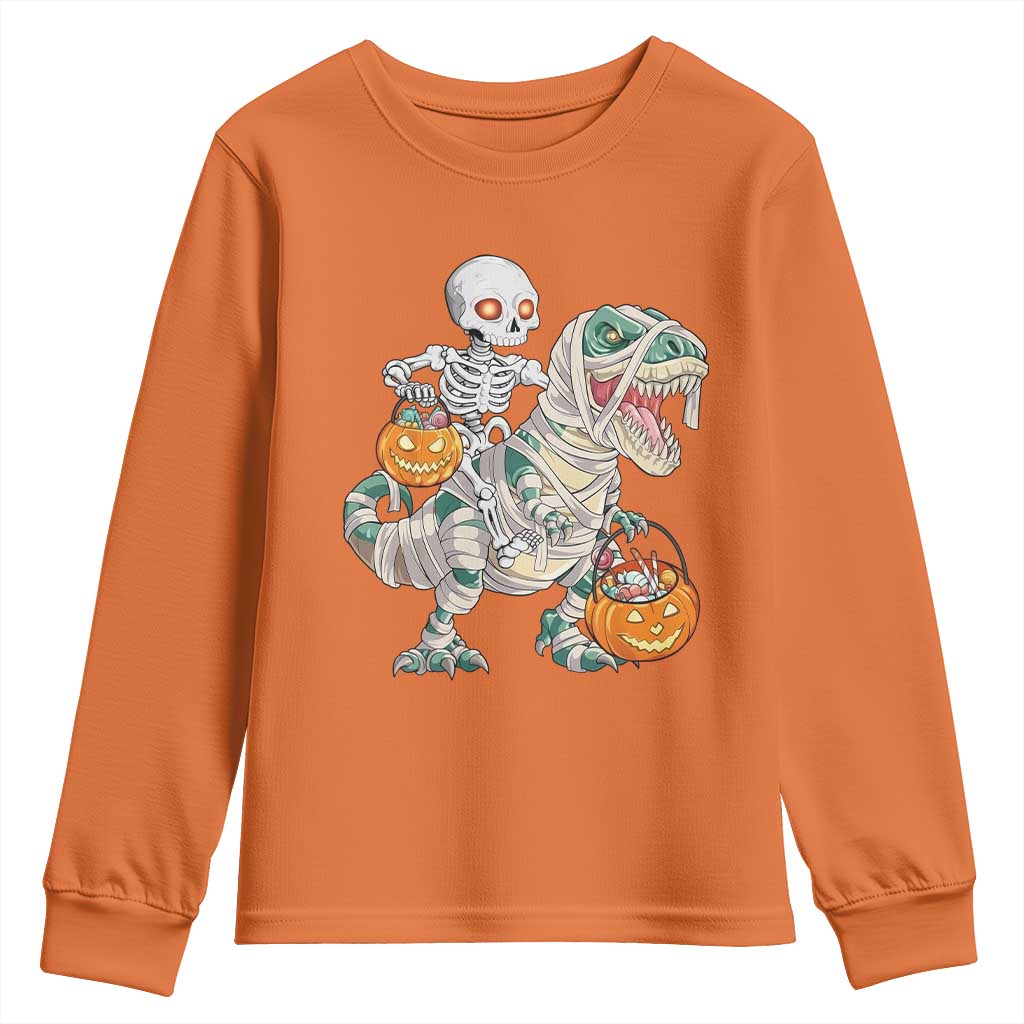 Funny Skeleton Riding Mummy Dinosaur Halloween Youth Sweatshirt TS11 Orange Print Your Wear