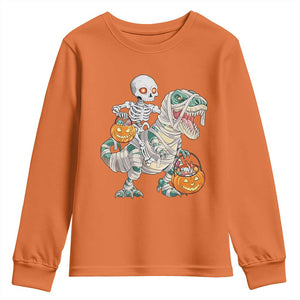 Funny Skeleton Riding Mummy Dinosaur Halloween Youth Sweatshirt TS11 Orange Print Your Wear