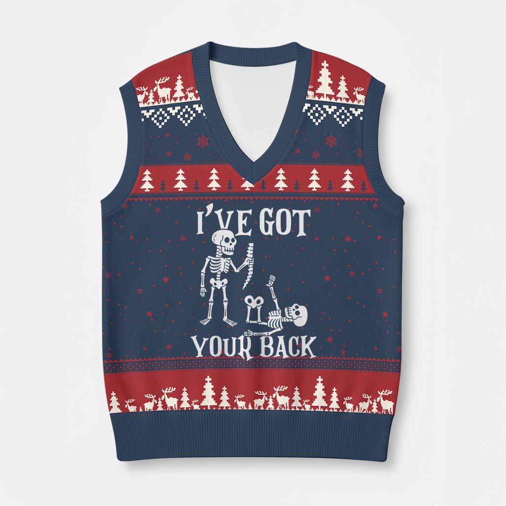 Funny I Got Your Back V-Neck Knit Sweater Vest Halloween Skeleton Skull TS11 Navy Red Print Your Wear