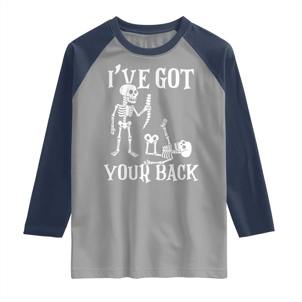 Funny I Got Your Back Raglan Shirt Halloween Skeleton Skull TS11 Sport Gray Navy Print Your Wear