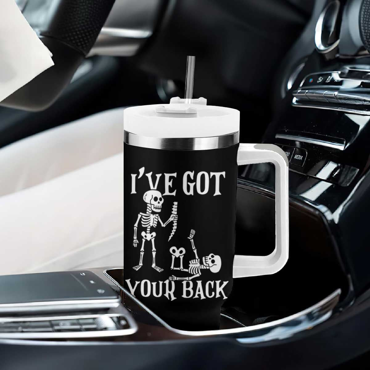 Funny I Got Your Back Tumbler With Handle Halloween Skeleton Skull TS11 Print Your Wear