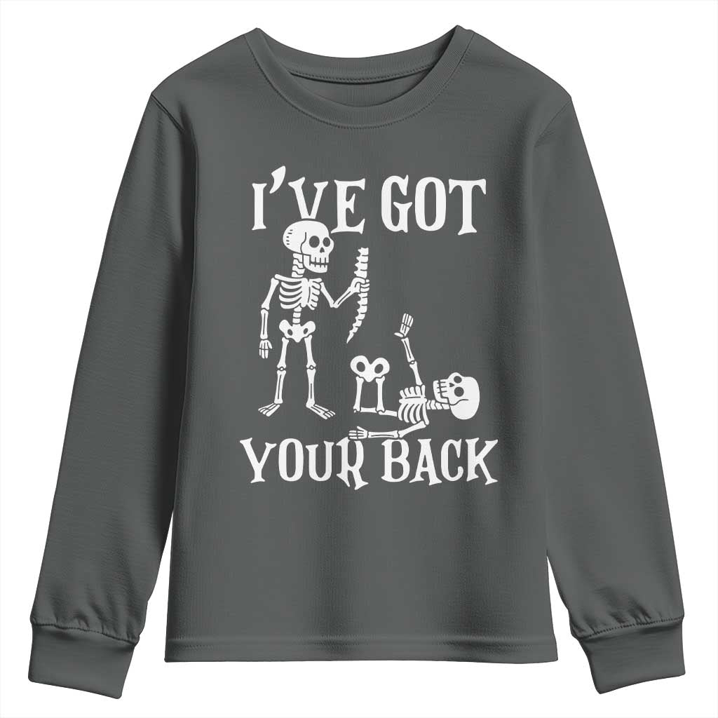 Funny I Got Your Back Youth Sweatshirt Halloween Skeleton Skull TS11 Dark Heather Print Your Wear