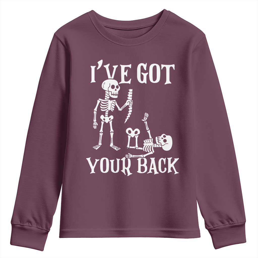 Funny I Got Your Back Youth Sweatshirt Halloween Skeleton Skull TS11 Maroon Print Your Wear