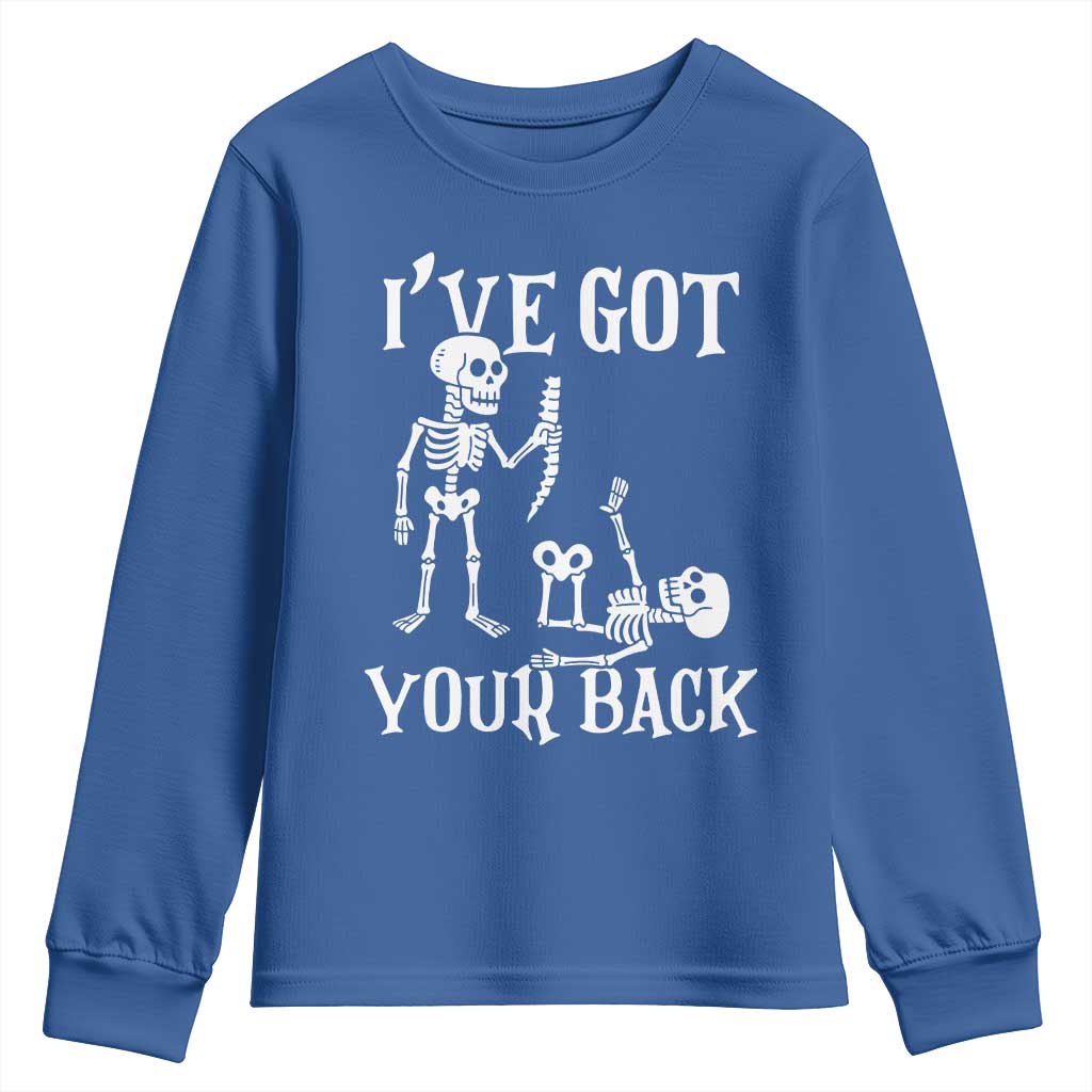 Funny I Got Your Back Youth Sweatshirt Halloween Skeleton Skull TS11 Royal Blue Print Your Wear