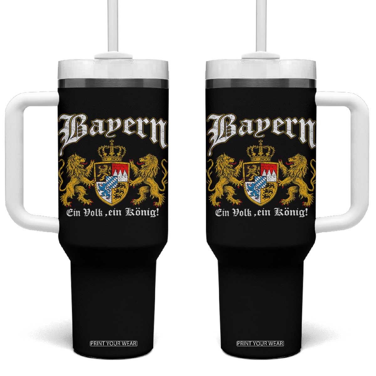 Bavarian German Pride Tumbler With Handle Bayern Ein Volk Ein Konig TS11 One Size: 40 oz Black Print Your Wear