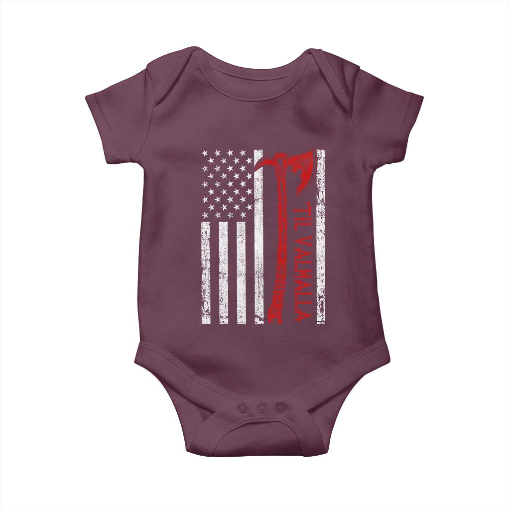 Viking Til Valhalla Baby Onesie Norse Mythology Axe USA Flag TS11 Maroon Print Your Wear