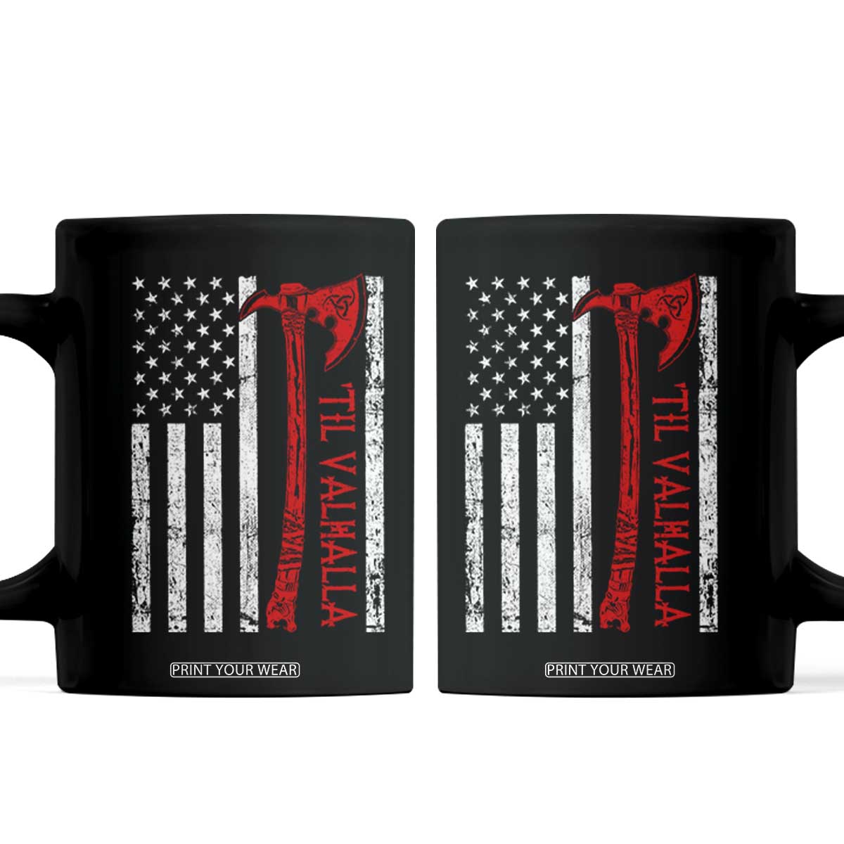 Viking Til Valhalla Coffee Mug Norse Mythology Axe USA Flag TS11 Black Print Your Wear
