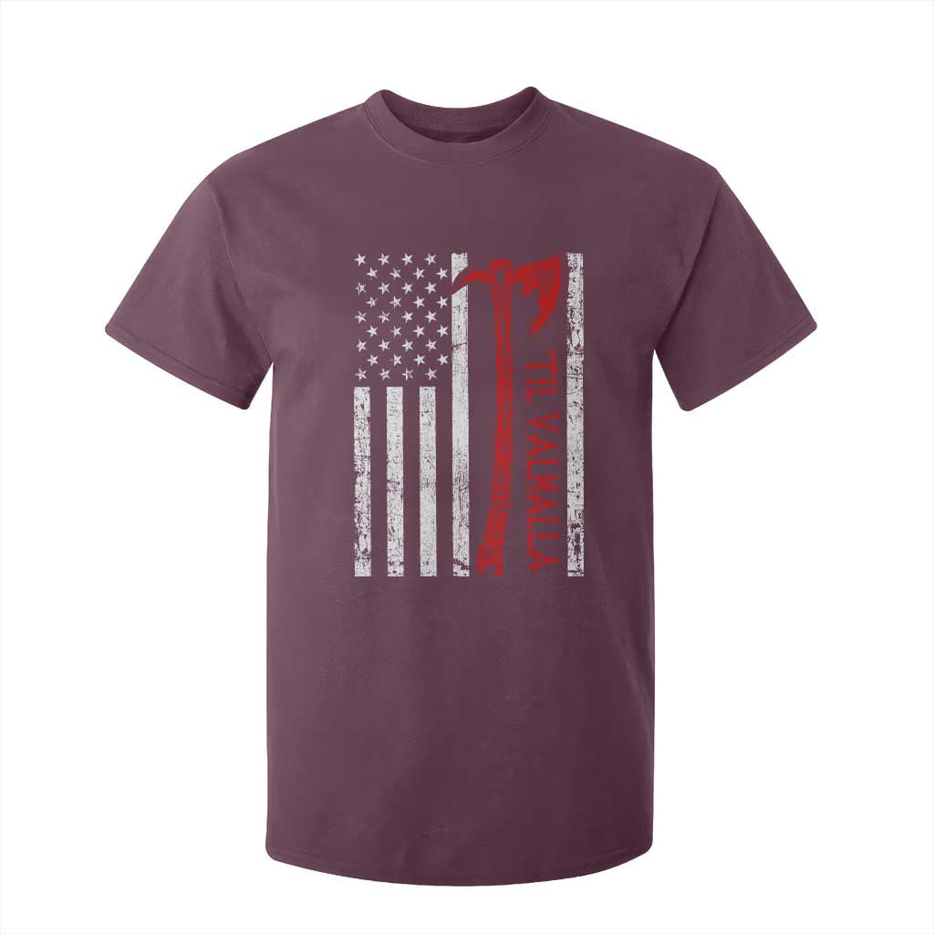 Viking Til Valhalla T Shirt For Kid Norse Mythology Axe USA Flag TS11 Maroon Print Your Wear