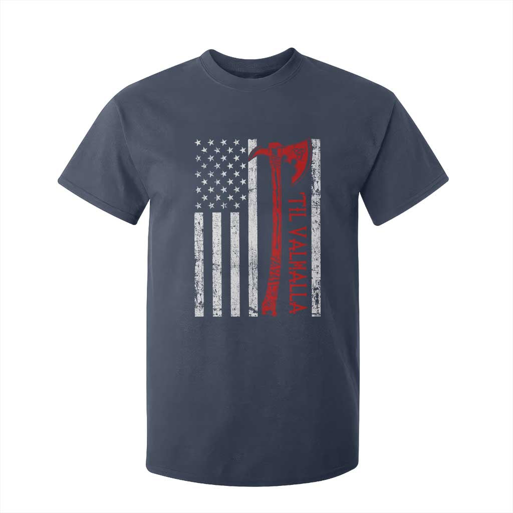 Viking Til Valhalla T Shirt For Kid Norse Mythology Axe USA Flag TS11 Navy Print Your Wear