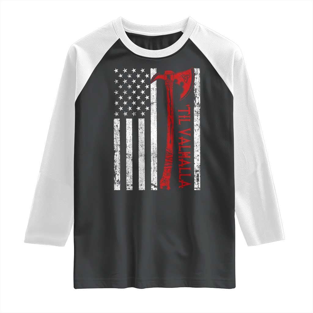 Viking Til Valhalla Raglan Shirt Norse Mythology Axe USA Flag TS11 Black White Print Your Wear