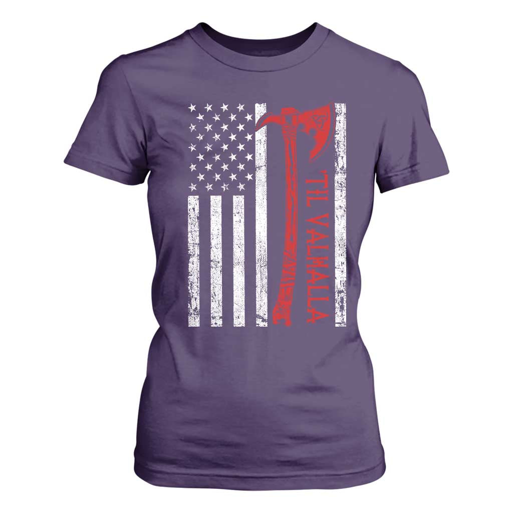 Viking Til Valhalla T Shirt For Women Norse Mythology Axe USA Flag TS11 Purple Print Your Wear