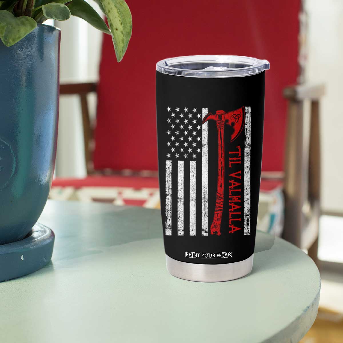 Viking Til Valhalla Tumbler Cup Norse Mythology Axe USA Flag TS11 Print Your Wear