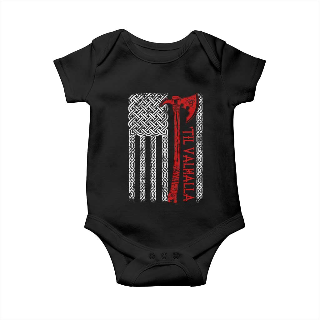 Viking Til Valhalla Baby Onesie Norse Mythology Axe Celtic Knot USA Flag TS11 Black Print Your Wear