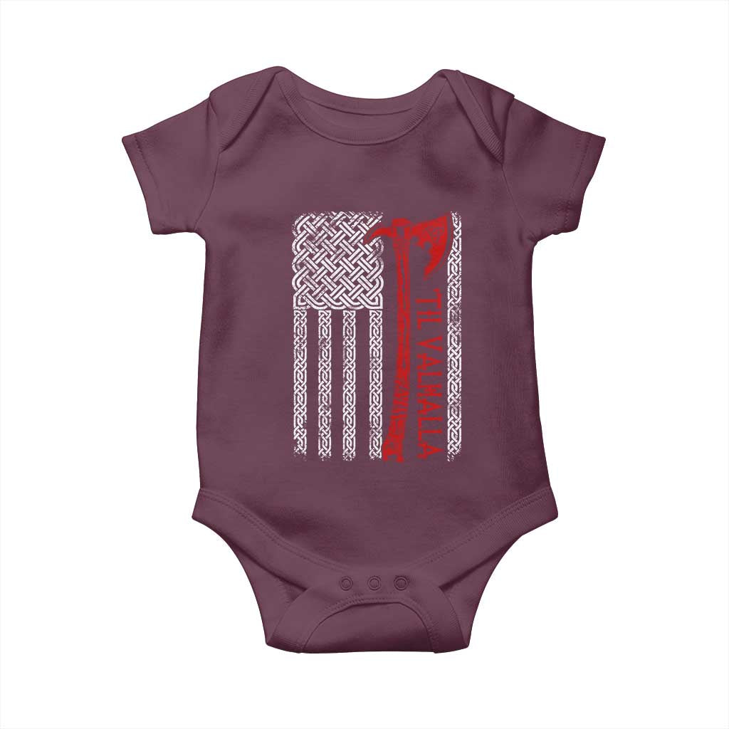 Viking Til Valhalla Baby Onesie Norse Mythology Axe Celtic Knot USA Flag TS11 Maroon Print Your Wear