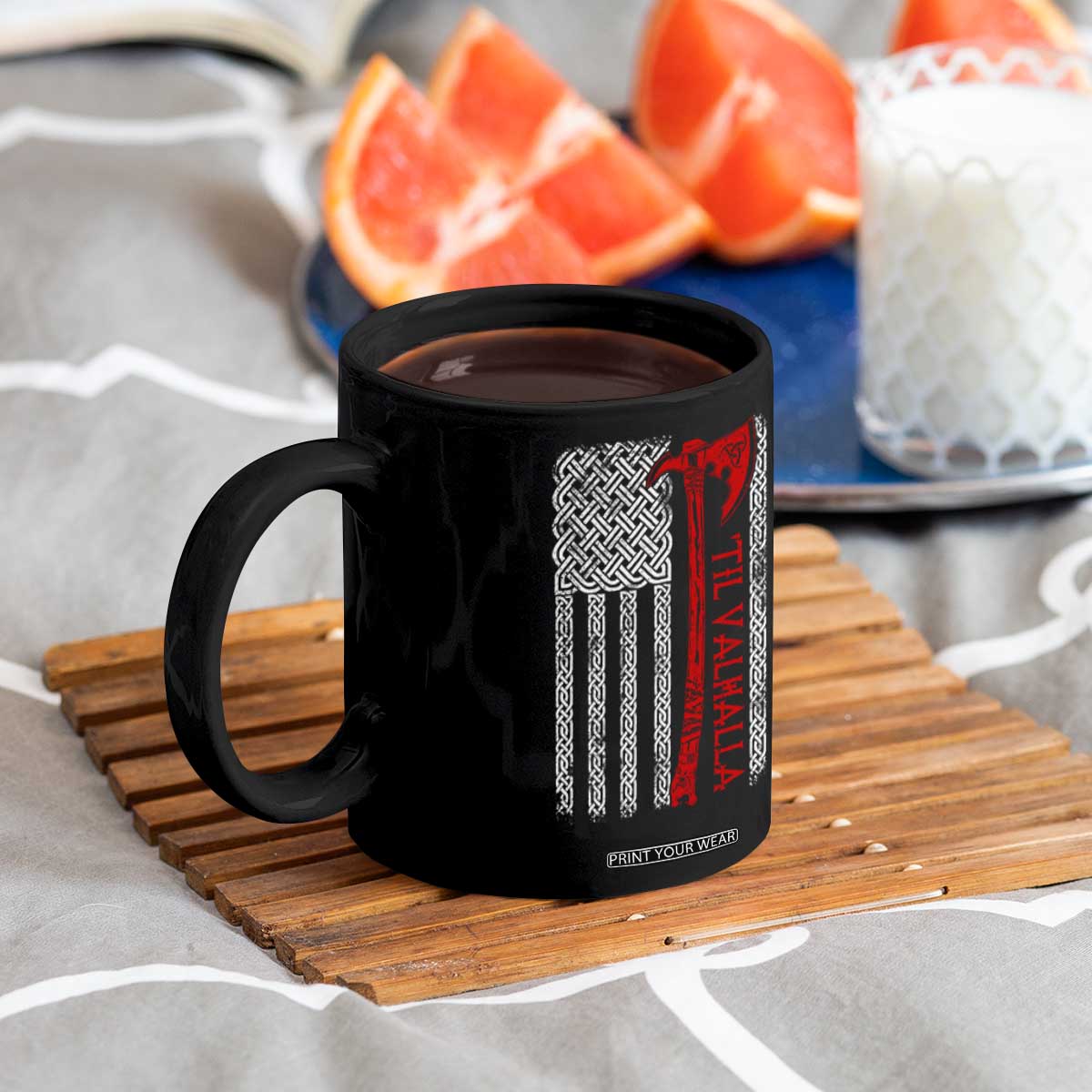 Viking Til Valhalla Coffee Mug Norse Mythology Axe Celtic Knot USA Flag TS11 Print Your Wear