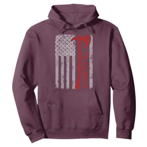 Viking Til Valhalla Hoodie Norse Mythology Axe Celtic Knot USA Flag TS11 Maroon Print Your Wear