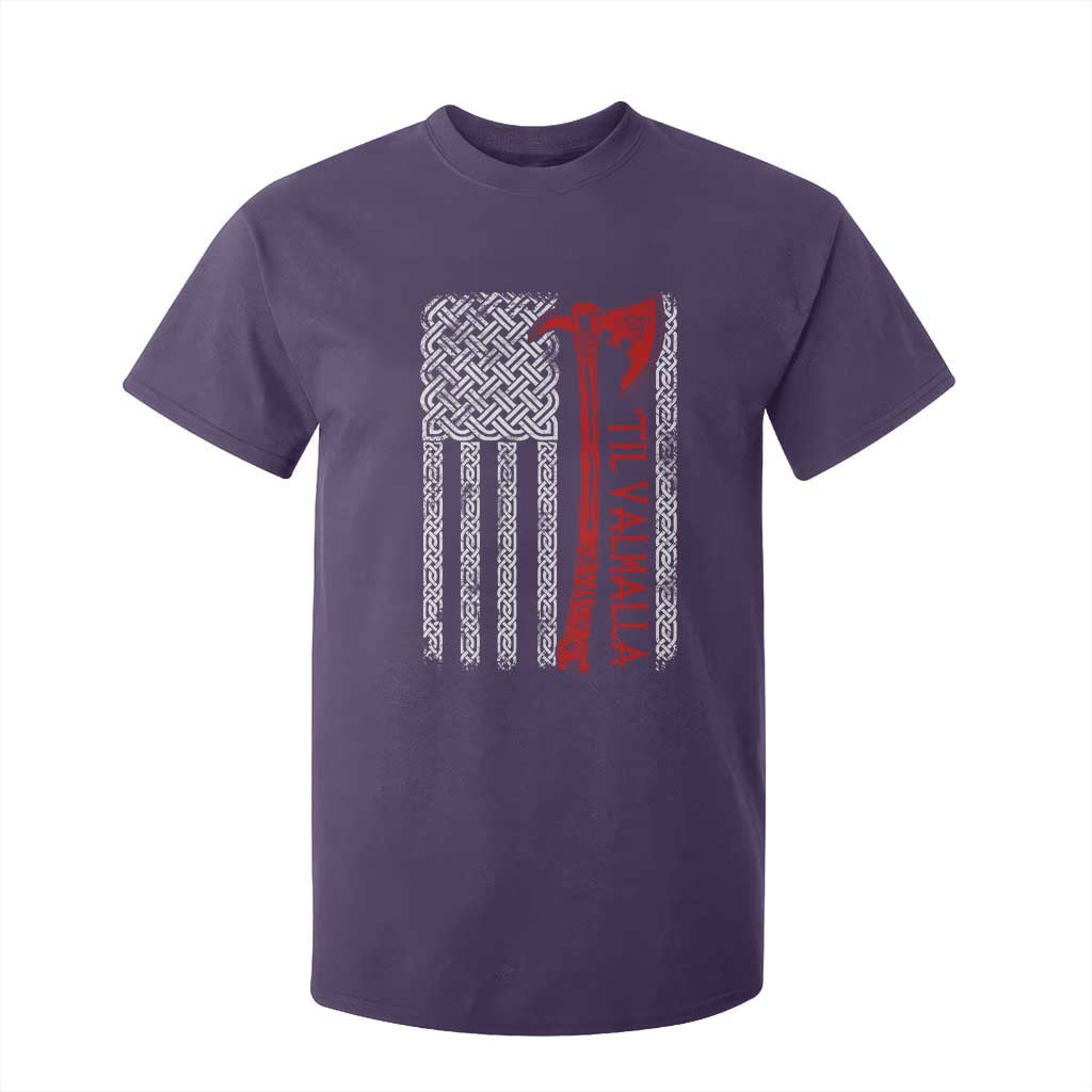 Viking Til Valhalla T Shirt For Kid Norse Mythology Axe Celtic Knot USA Flag TS11 Purple Print Your Wear