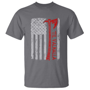 Viking Til Valhalla T Shirt Norse Mythology Axe Celtic Knot USA Flag TS11 Charcoal Print Your Wear