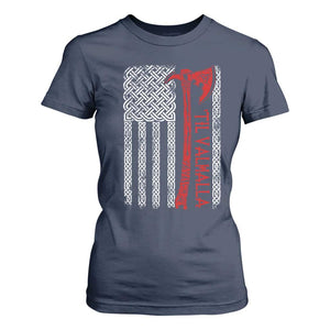 Viking Til Valhalla T Shirt For Women Norse Mythology Axe Celtic Knot USA Flag TS11 Navy Print Your Wear