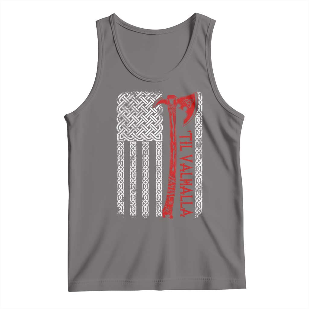 Viking Til Valhalla Tank Top Norse Mythology Axe Celtic Knot USA Flag TS11 Deep Heather Print Your Wear
