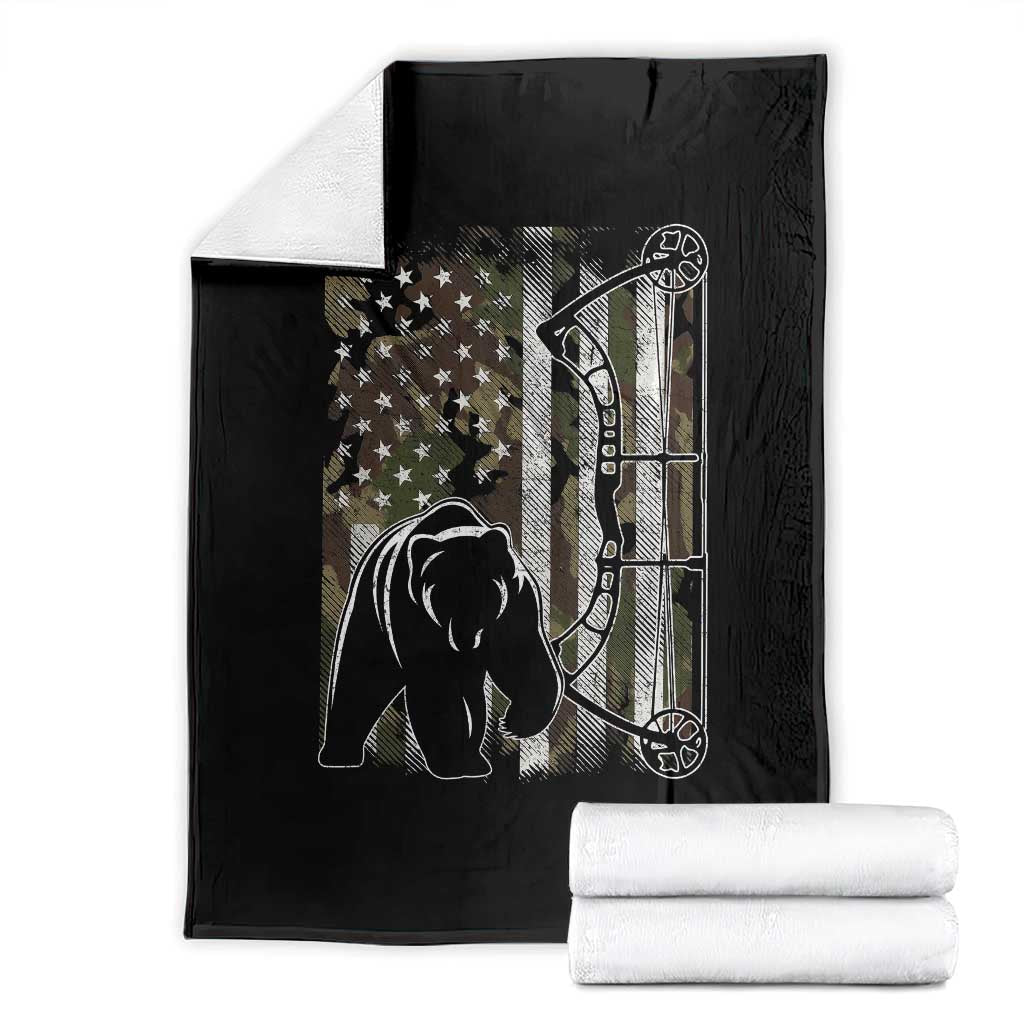 Bear Bowhunting Bow Archery Vintage Camo American Flag Throw Blanket TS11 Black Print Your Wear
