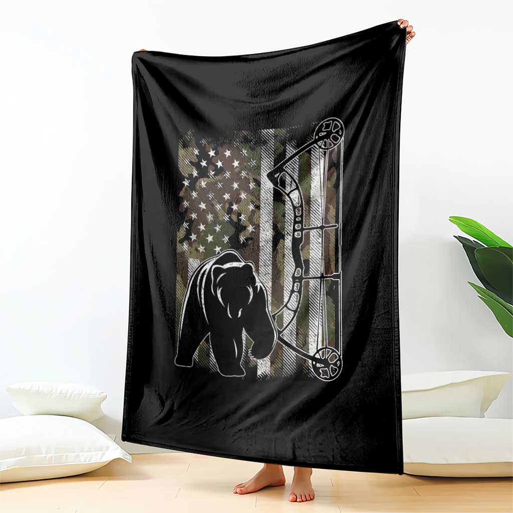 Bear Bowhunting Bow Archery Vintage Camo American Flag Throw Blanket TS11 Print Your Wear