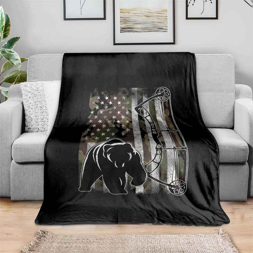 Bear Bowhunting Bow Archery Vintage Camo American Flag Throw Blanket TS11 Print Your Wear