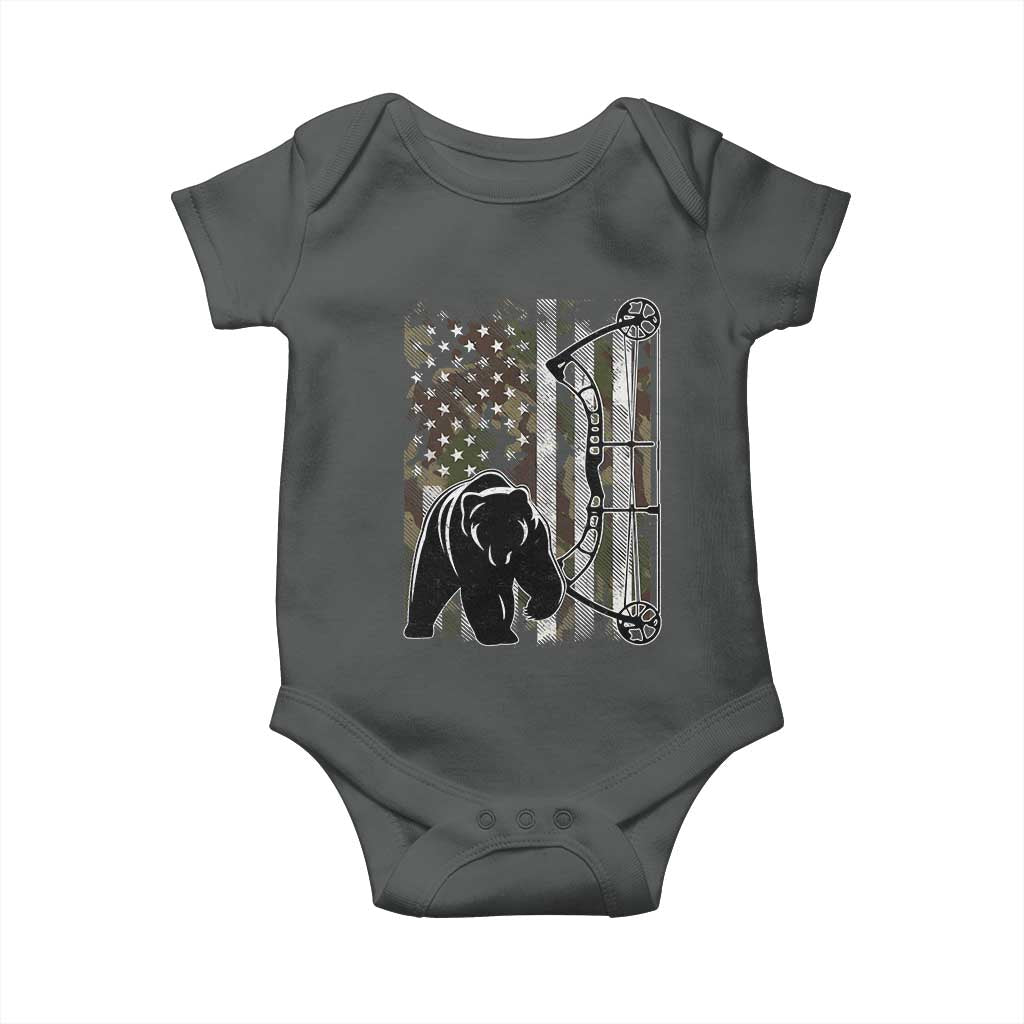 Bear Bowhunting Bow Archery Vintage Camo American Flag Baby Onesie TS11 Dark Heather Print Your Wear