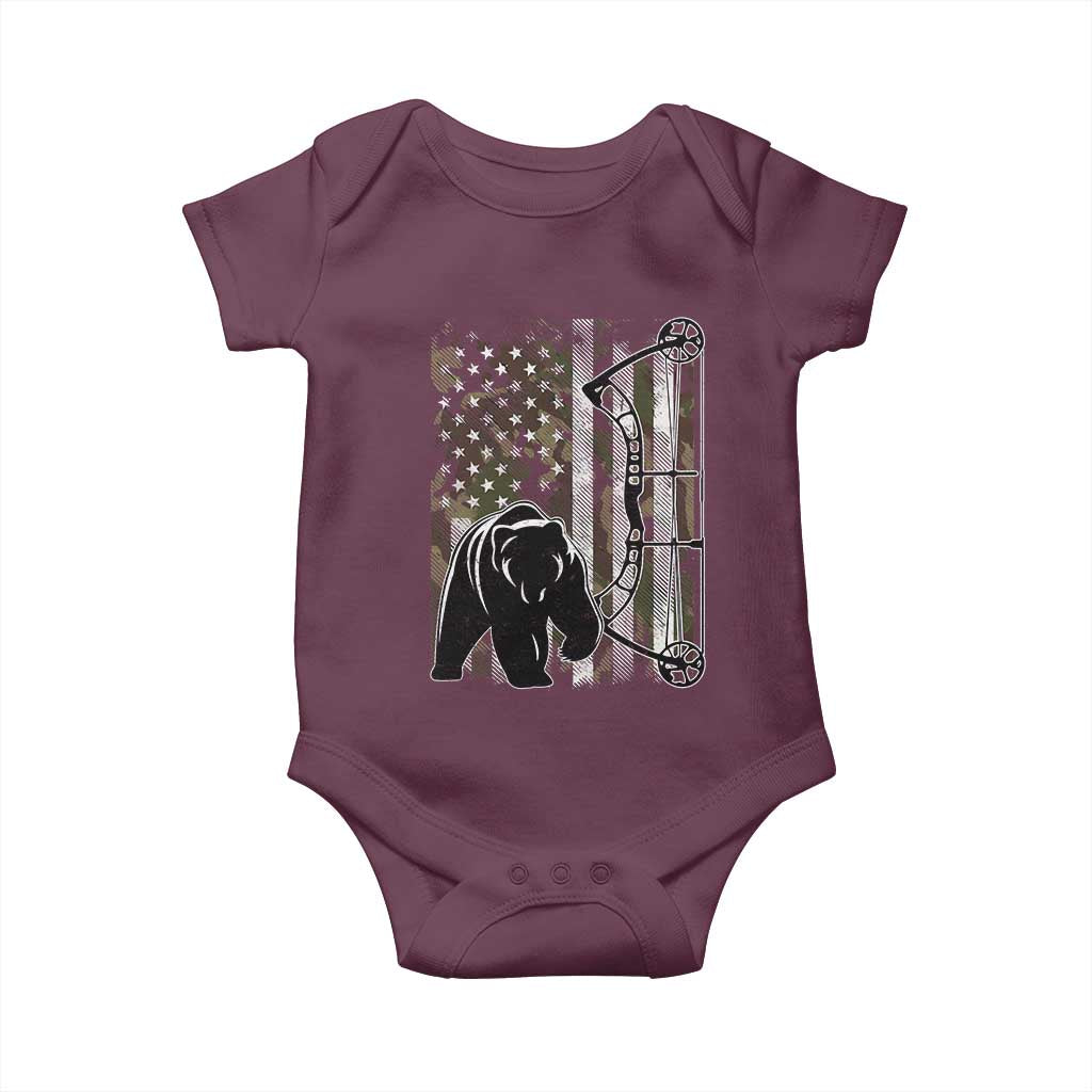 Bear Bowhunting Bow Archery Vintage Camo American Flag Baby Onesie TS11 Maroon Print Your Wear