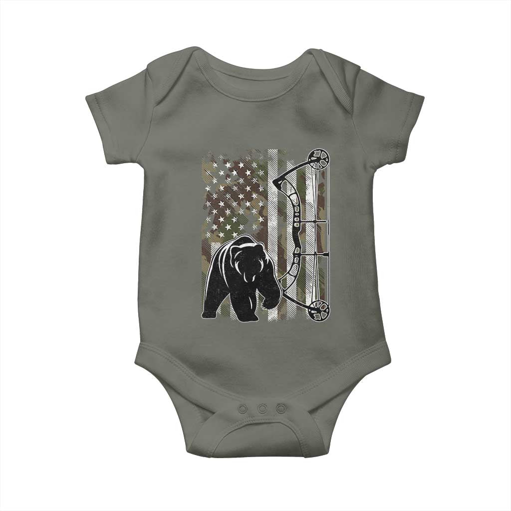Bear Bowhunting Bow Archery Vintage Camo American Flag Baby Onesie TS11 Military Green Print Your Wear
