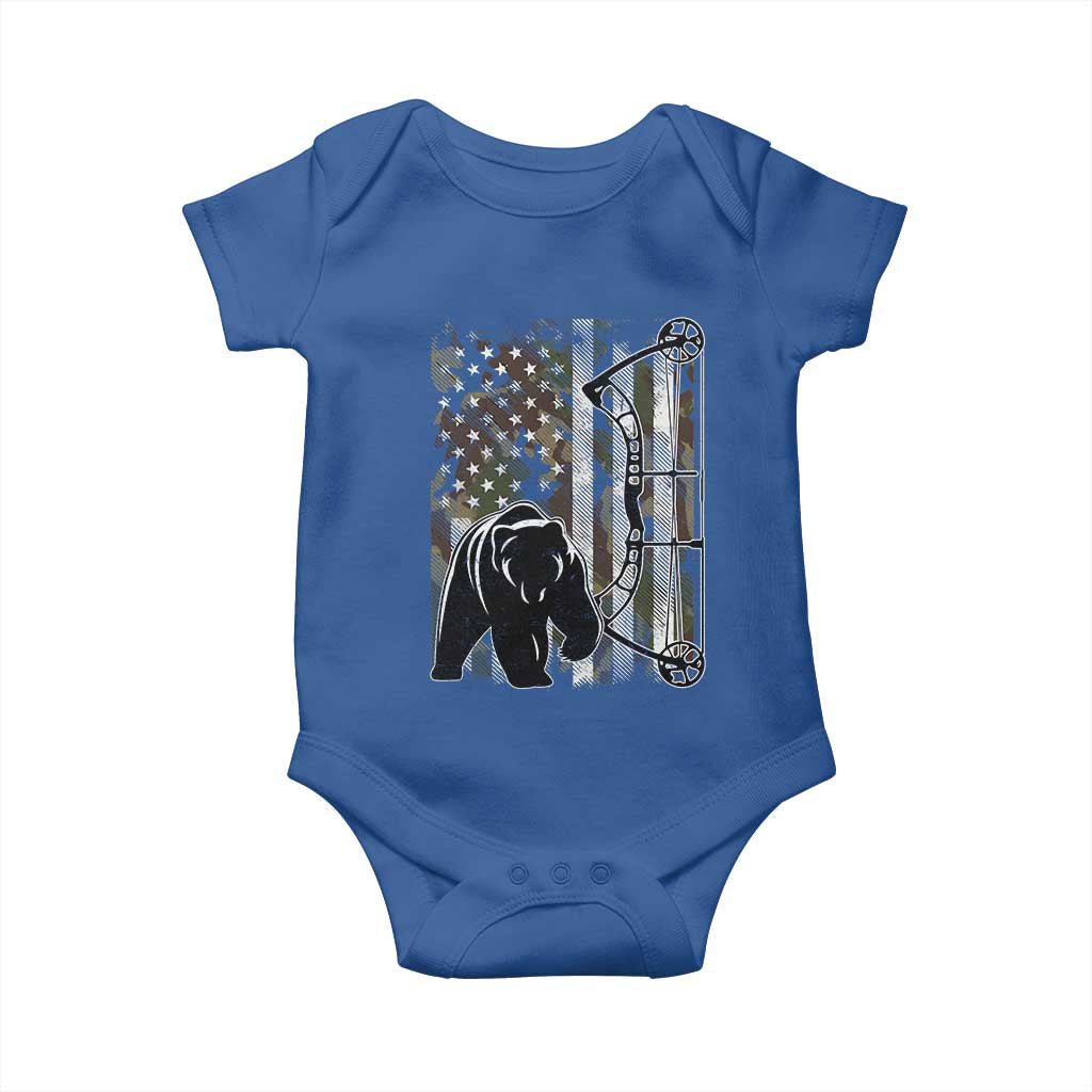 Bear Bowhunting Bow Archery Vintage Camo American Flag Baby Onesie TS11 Royal Blue Print Your Wear