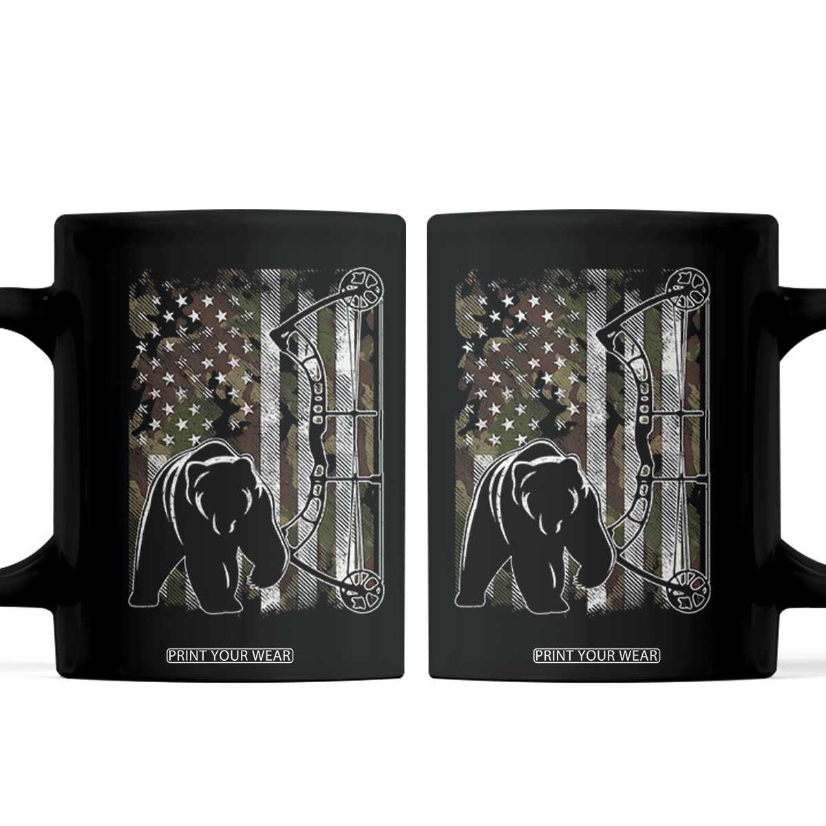 Bear Bowhunting Bow Archery Vintage Camo American Flag Coffee Mug TS11 Black Print Your Wear