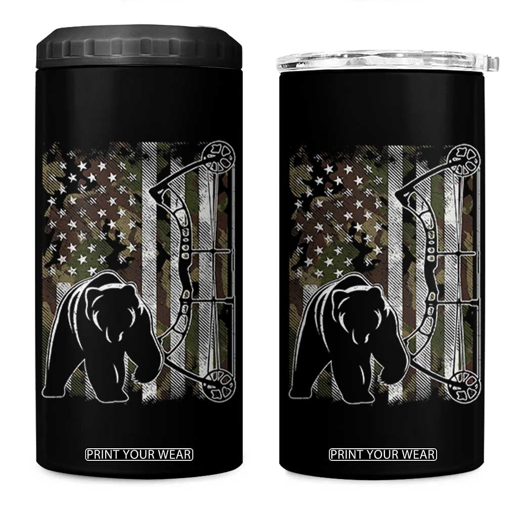 Bear Bowhunting Bow Archery Vintage Camo American Flag 4 in 1 Can Cooler Tumbler TS11 One Size: 16 oz Black Print Your Wear