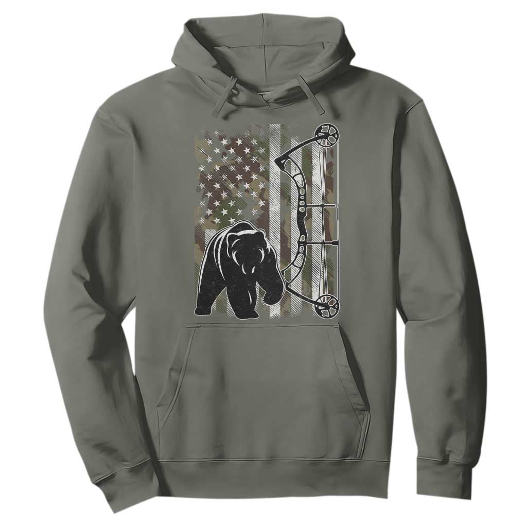 Bear Bowhunting Bow Archery Vintage Camo American Flag Hoodie TS11 Military Green Print Your Wear