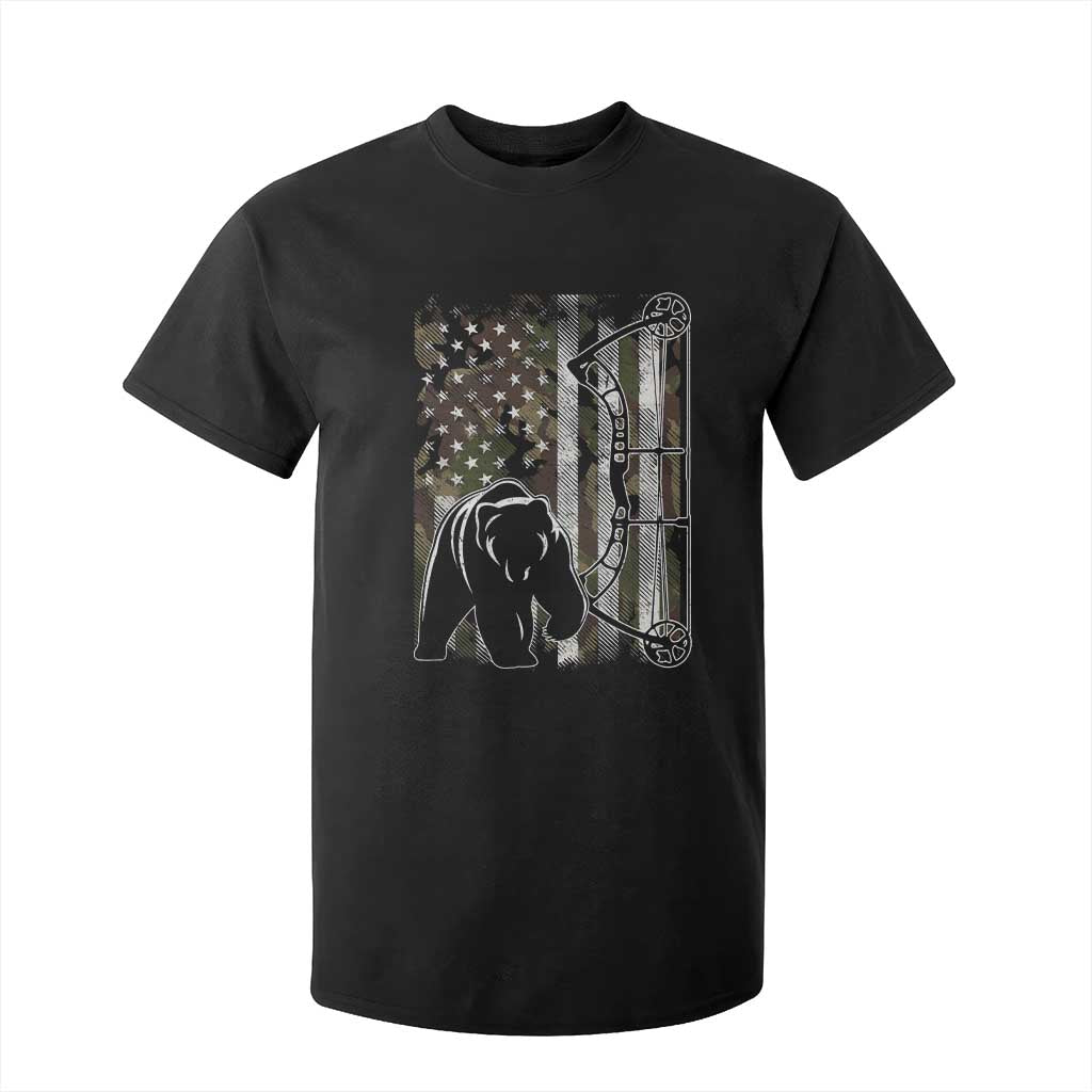 Bear Bowhunting Bow Archery Vintage Camo American Flag T Shirt For Kid - Print Your Wear