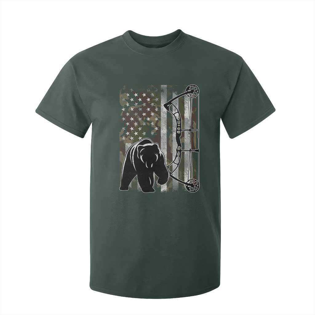 Bear Bowhunting Bow Archery Vintage Camo American Flag T Shirt For Kid TS11 Dark Forest Green Print Your Wear