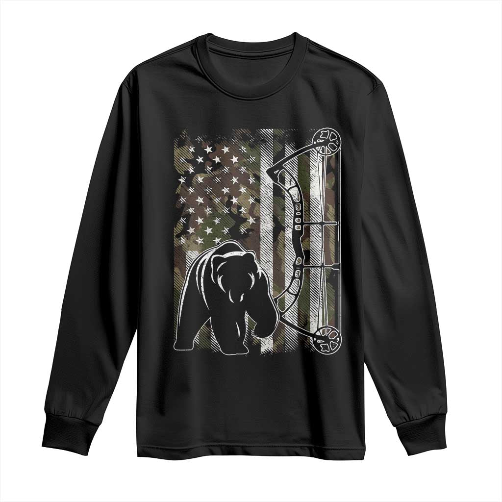 Bear Bowhunting Bow Archery Vintage Camo American Flag Long Sleeve Shirt TS11 Black Print Your Wear