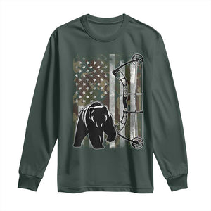 Bear Bowhunting Bow Archery Vintage Camo American Flag Long Sleeve Shirt TS11 Dark Forest Green Print Your Wear