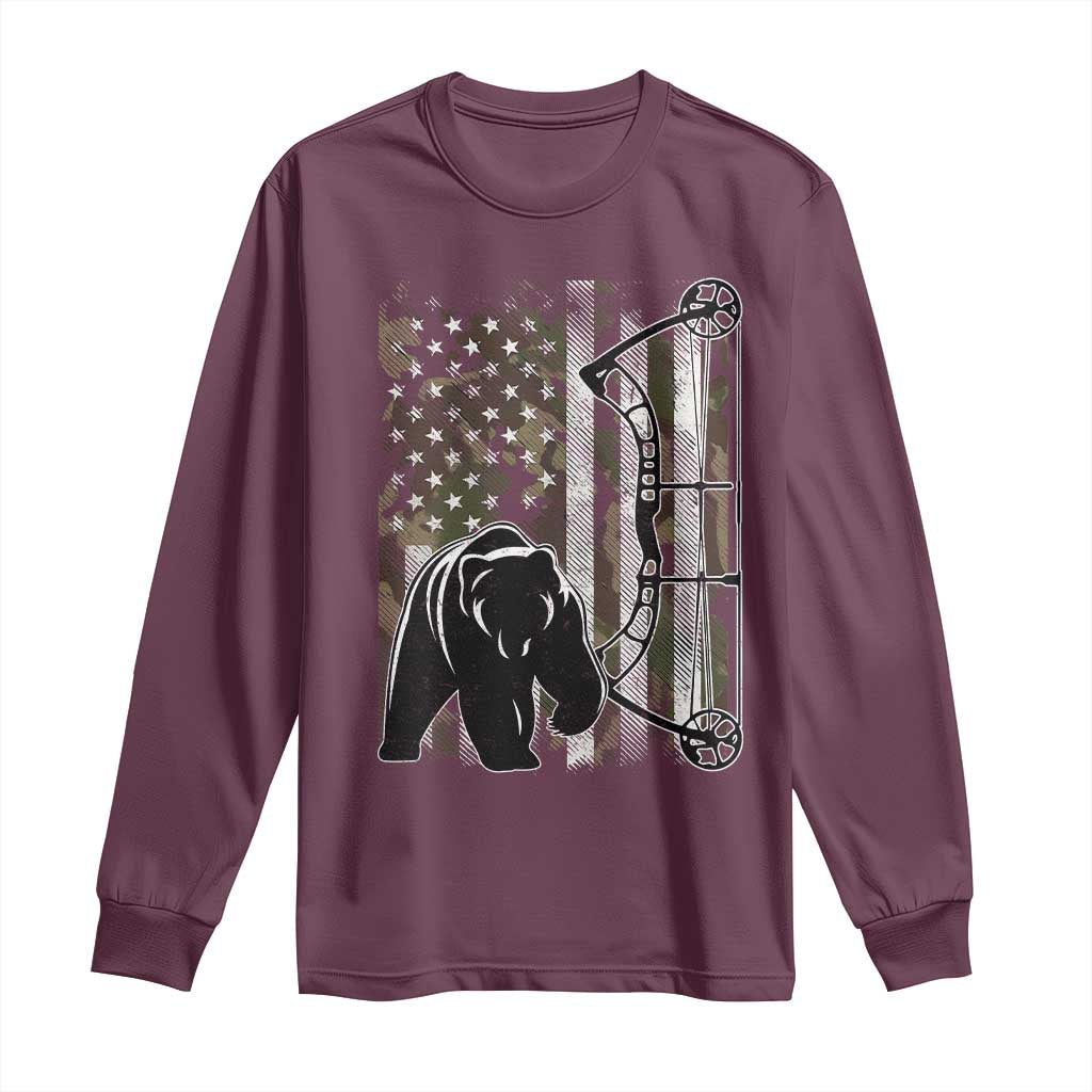 Bear Bowhunting Bow Archery Vintage Camo American Flag Long Sleeve Shirt TS11 Maroon Print Your Wear