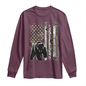 Bear Bowhunting Bow Archery Vintage Camo American Flag Long Sleeve Shirt TS11 Maroon Print Your Wear