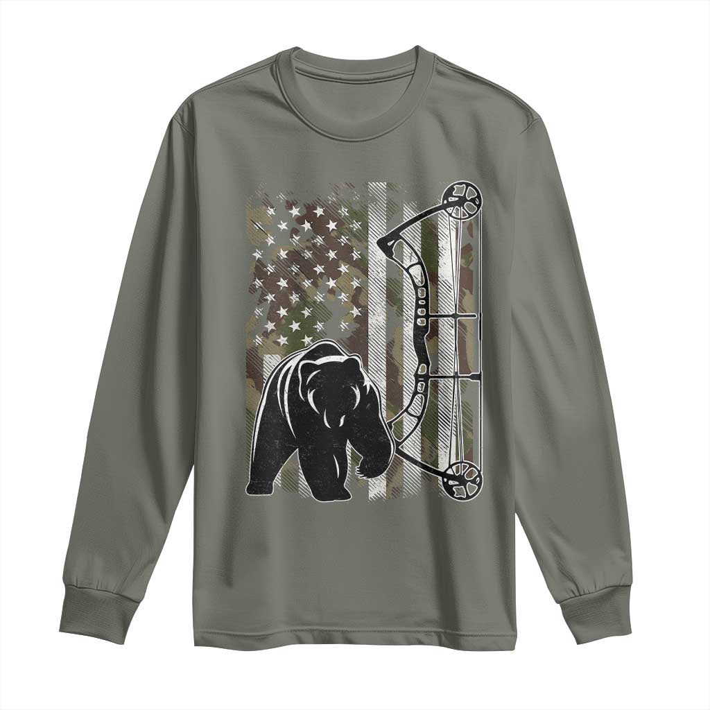 Bear Bowhunting Bow Archery Vintage Camo American Flag Long Sleeve Shirt TS11 Military Green Print Your Wear