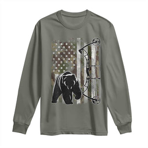 Bear Bowhunting Bow Archery Vintage Camo American Flag Long Sleeve Shirt TS11 Military Green Print Your Wear