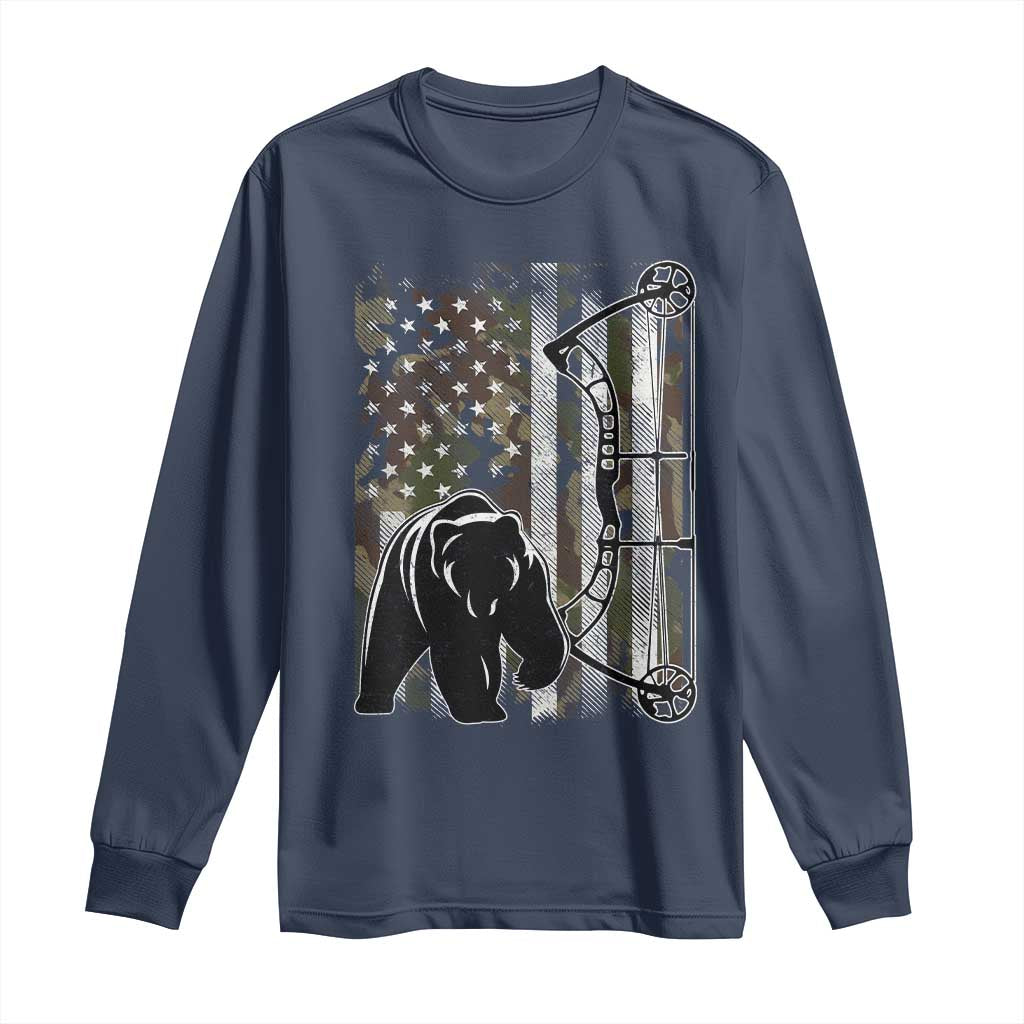 Bear Bowhunting Bow Archery Vintage Camo American Flag Long Sleeve Shirt TS11 Navy Print Your Wear
